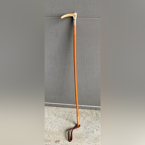 Antique Stag Antler Sterling Silver Wood Leather Horse Riding Crop Equestrian - Picture 1 of 16